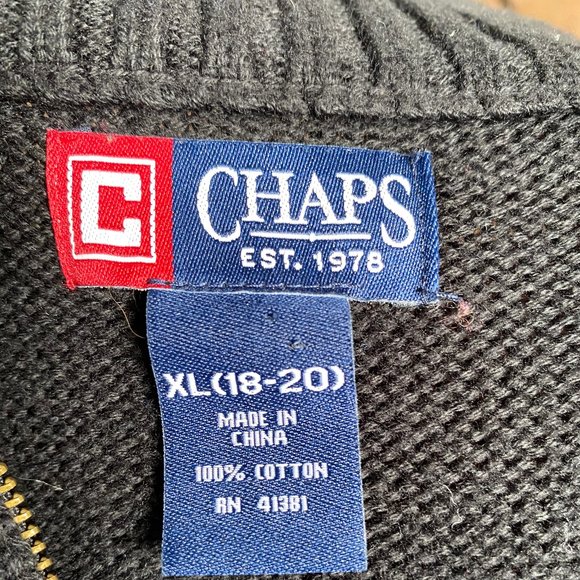 Chaps Blk Cotton Zip Sweater - sz 18/20 - Picture 7 of 10